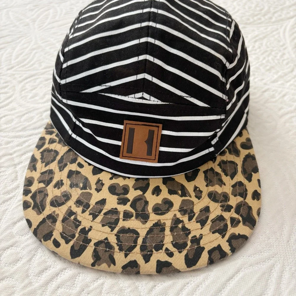 Beau Hudson Kids' 5 Panel Cap, BW Stripes on Leopard Bill